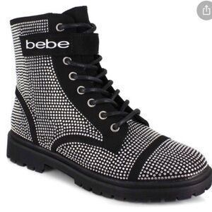 bebe Black & Silver Rhinestone Combat Booties